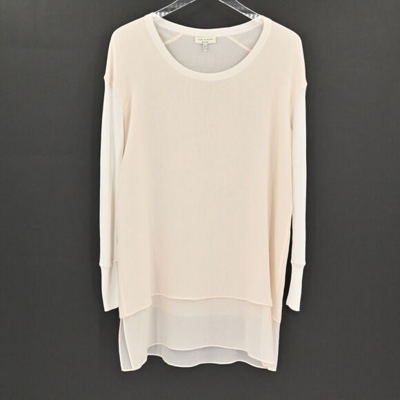 RAG BONE Top Womens Size XS Daria Silk Tunic Ivory Layered Long Knit Sleeve Boho - Picture 2 of 10